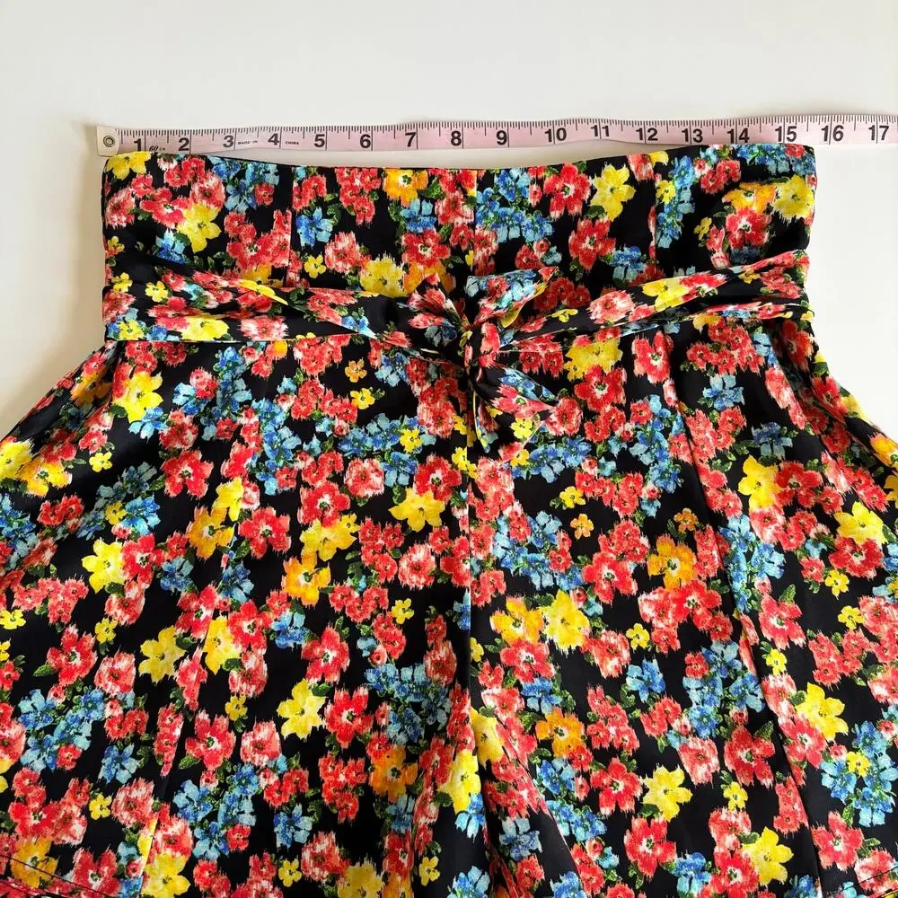 Monteau Floral Boho High Waisted Front Tie Shorts Women’s Large Black Multicolor - Picture 3 of 7